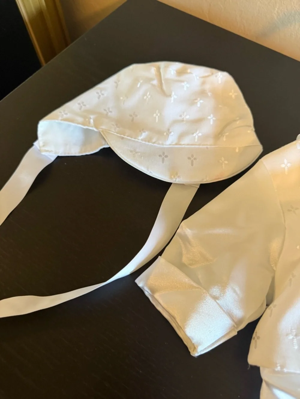 Vtg Baby Boy Christening Baptism Tuxedo Set White Satin Cross Embroidery  6-9M
